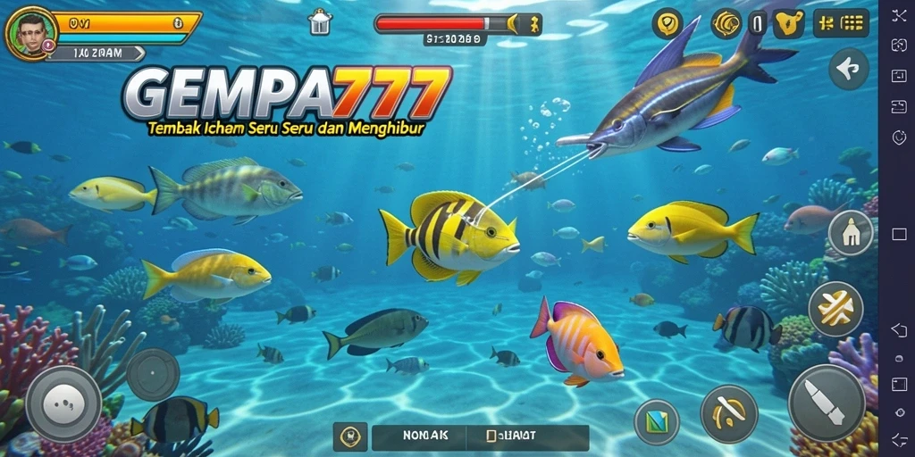 Screenshot gameplay GEMPA777 menampilkan aksi seru menangkap ikan.
