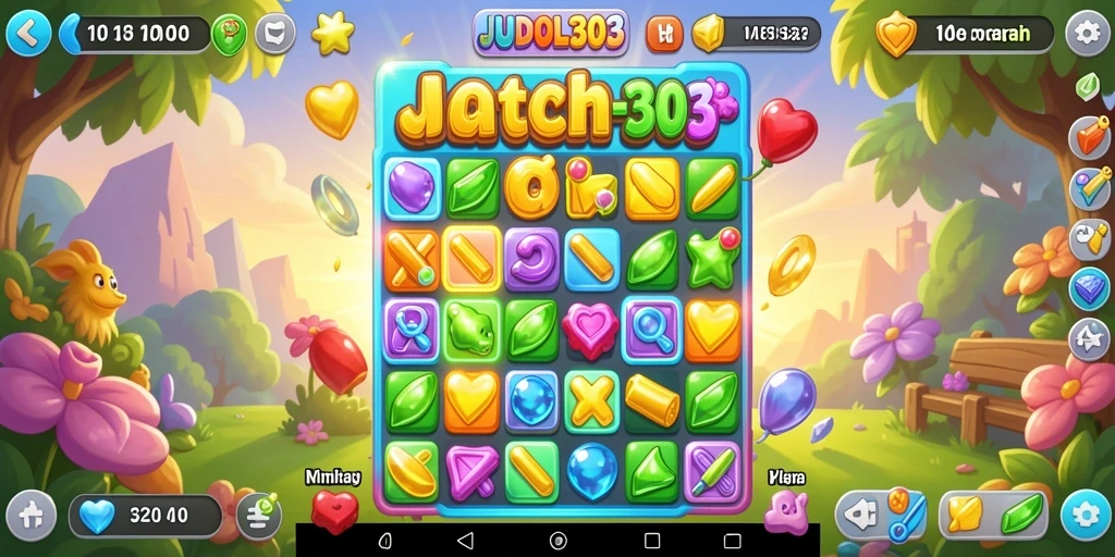 Tampilan gameplay seru dalam <strong>JUDOL303</strong> dengan aksi mencocokkan batu permata.