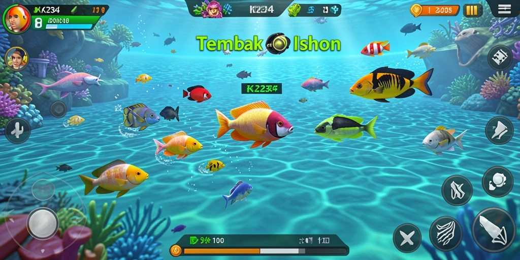 Tampilan gameplay K234 yang seru saat menembak ikan.