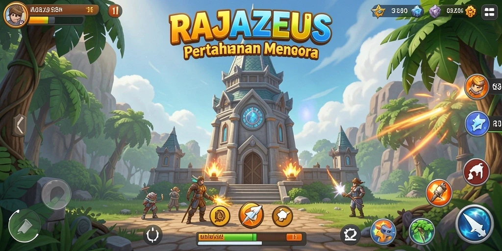 Tampilan menyengat dari gameplay Tower Defense di RAJAZEUS.