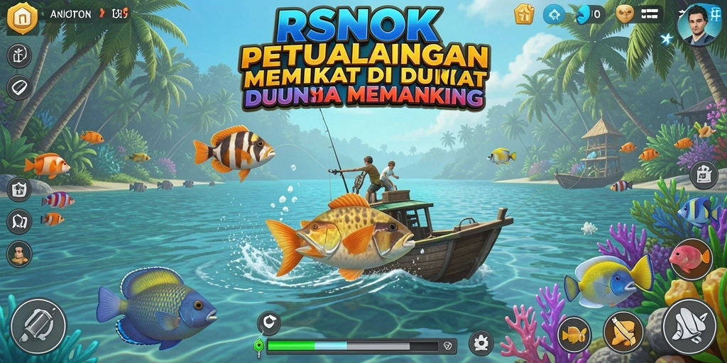 Tampilan gameplay RSNOK yang menampilkan aksi memancing seru.
