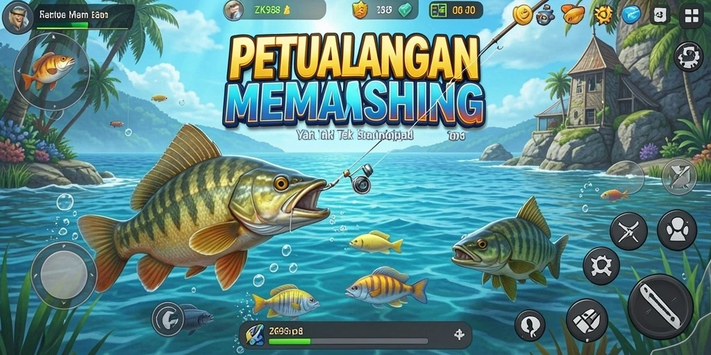 Screenshot ZK988 menampilkan gameplay memancing yang seru dan interaktif.